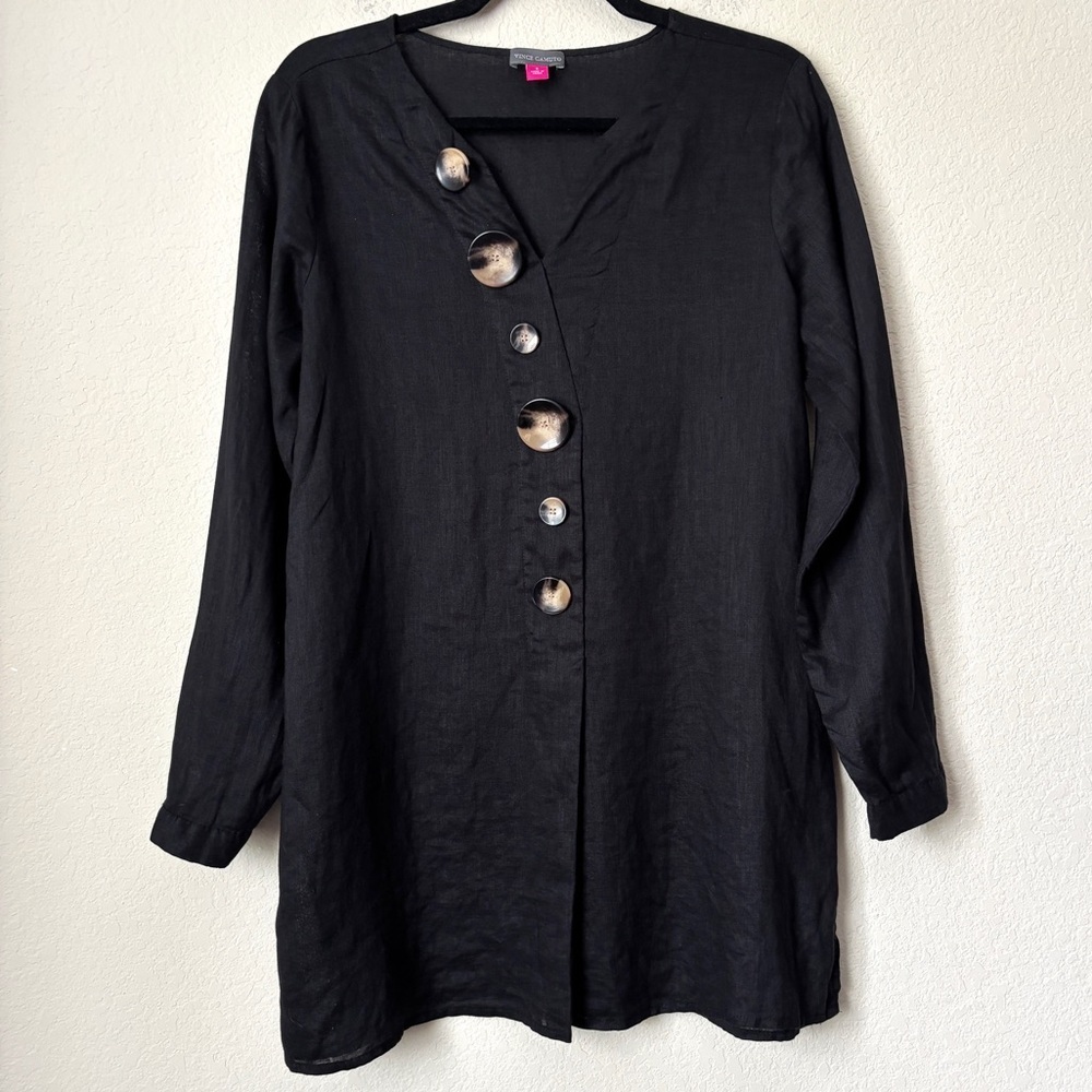 Vince Camuto Linen Artsy Tortoiseshell Button Front Longline Tunic Top